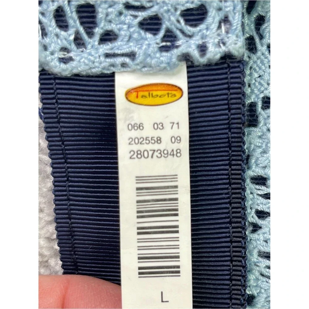 Talbots Lace Overlay D-Ring Belt Light Blue Navy Adjustable Size Large 44 In